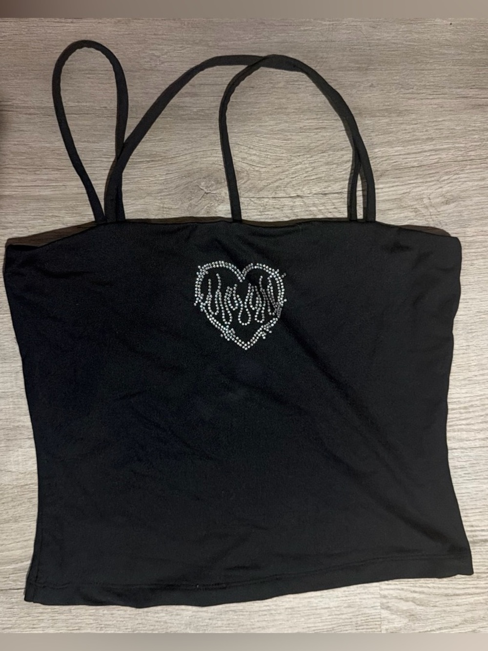 Forever 21 Black Rhinestone Heart Flame Cami